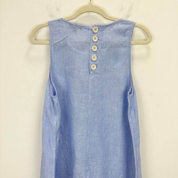 J.Crew Petite Maxine Button Back Dress Linen Shift Mini French Blue Large - Picture 11 of 12